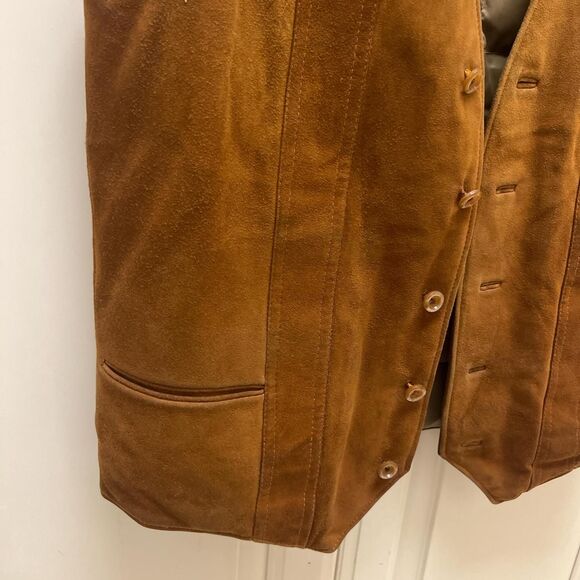 Vintage Swan Down Tan Brown Suede Cross Patterned MOTO Vest Sz M - Picture 5 of 6